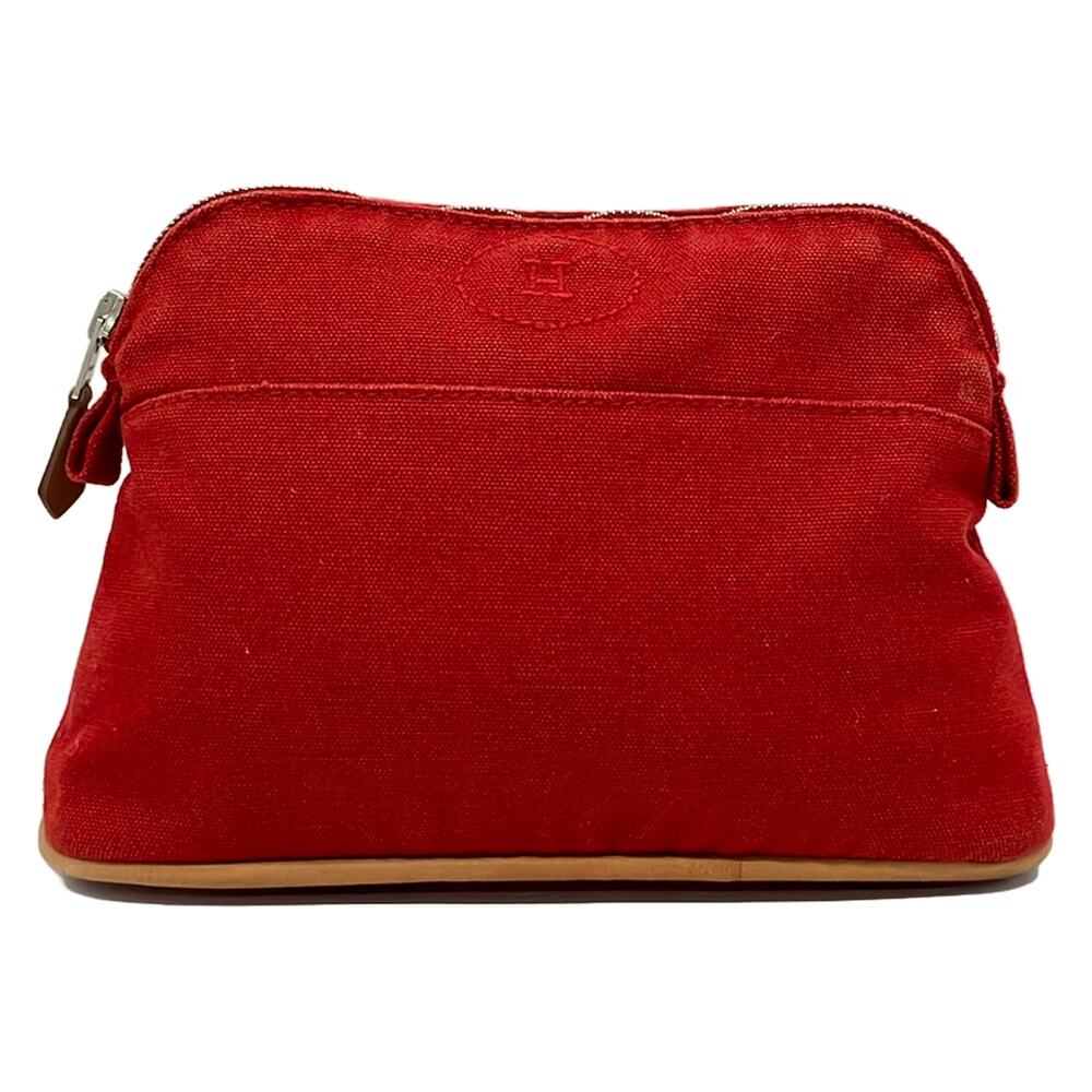 Hermès Bolide Pouch 20 Pouch Red Beige Canvas Leather